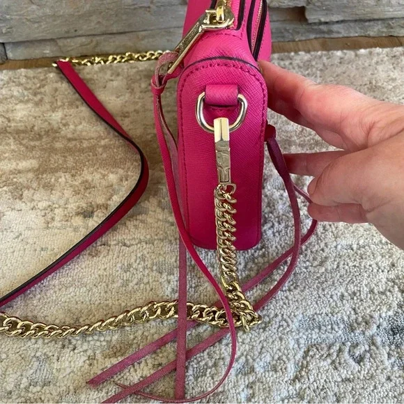 REBECCA MINKOFF Avery Saffiano Leather Crossbody Bag Fuchsia Pink Gold Chain - Picture 4 of 14